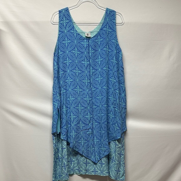 Lost River Clothing Co. Blue Batik Layered Hem Tank Dress Tunic XL | Boho Resort - Picture 1 of 4